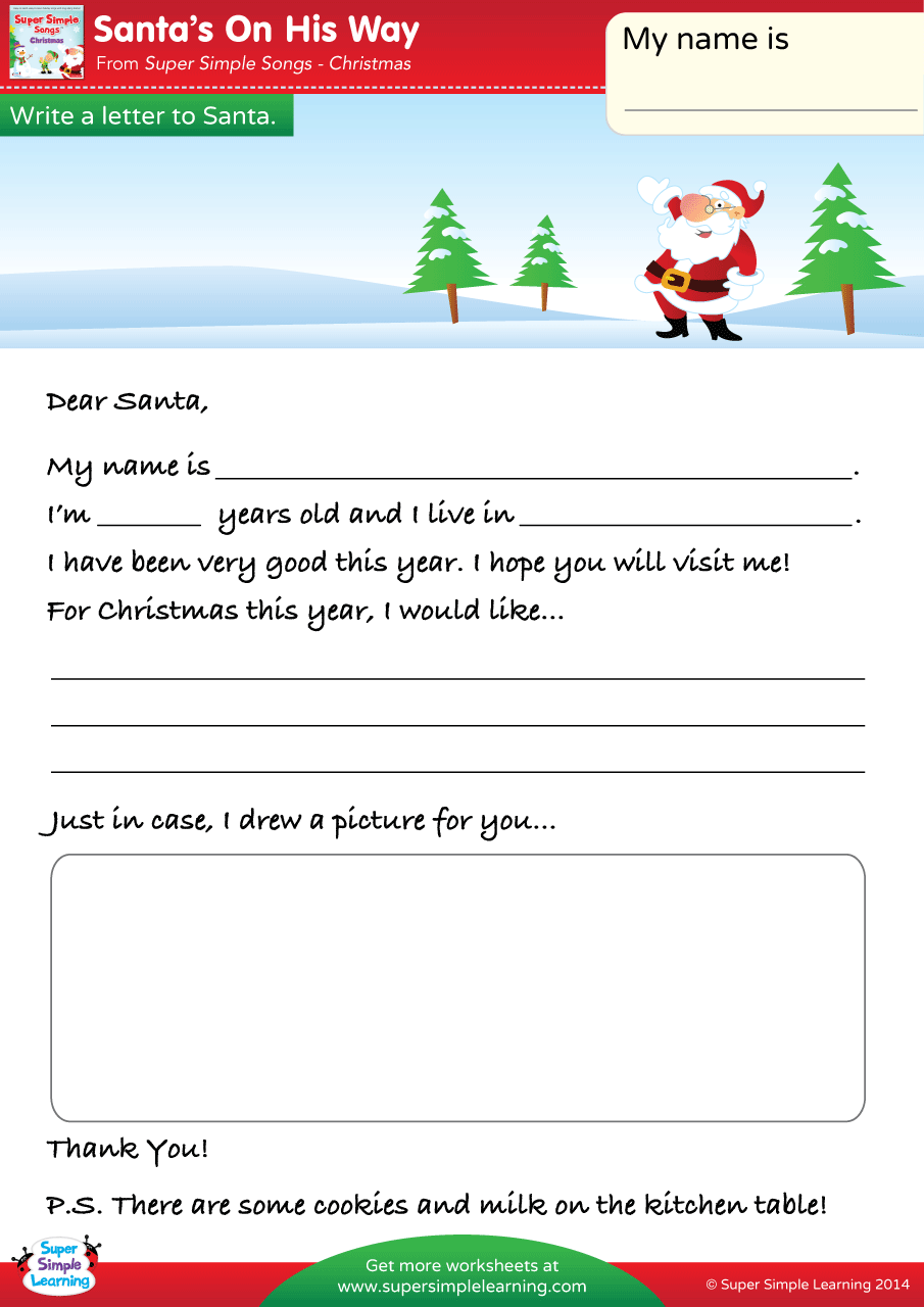 santa's on his way worksheet - a letter to santa - super simple